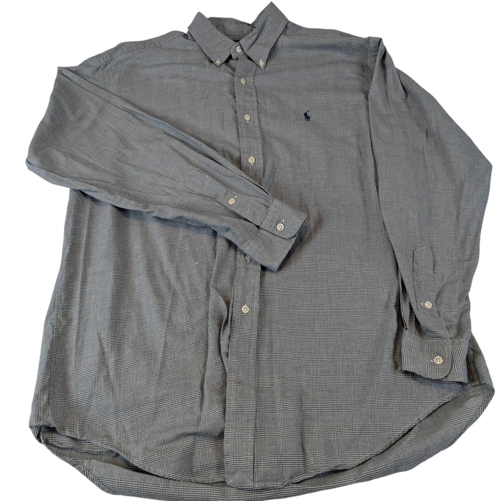 Polo Ralph Lauren Blake Mens Large Grey Glen Plaid Cotton‎ Button Down Shirt